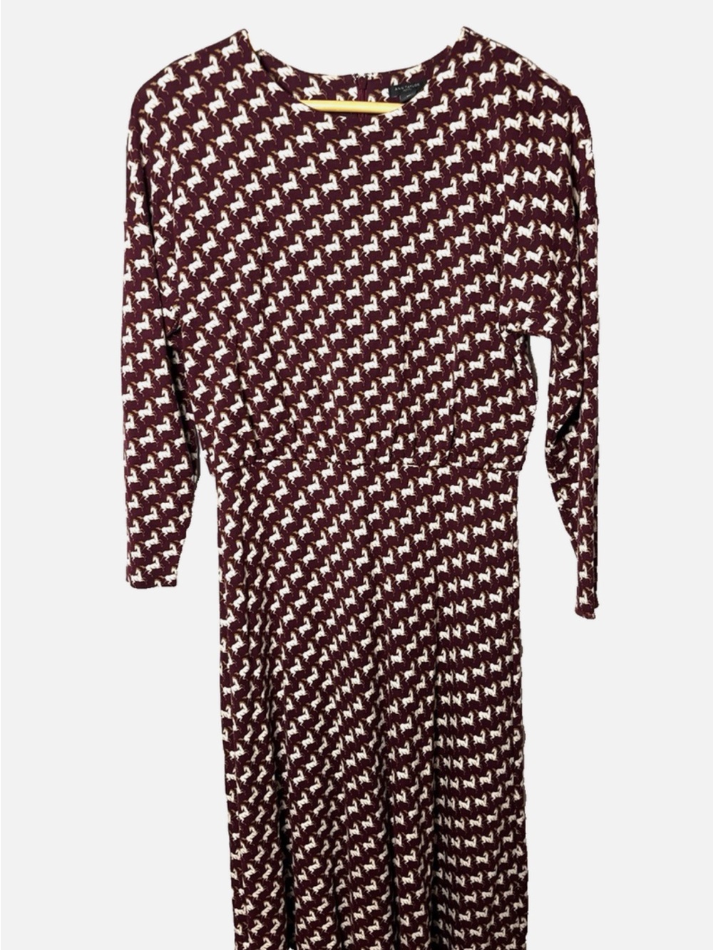Ann Taylor Burgundy & Cream Long Sleeve Horse  Midi Dress 12P